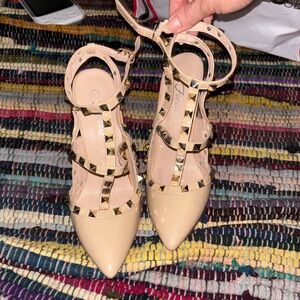 Women's Beige Studded Heels